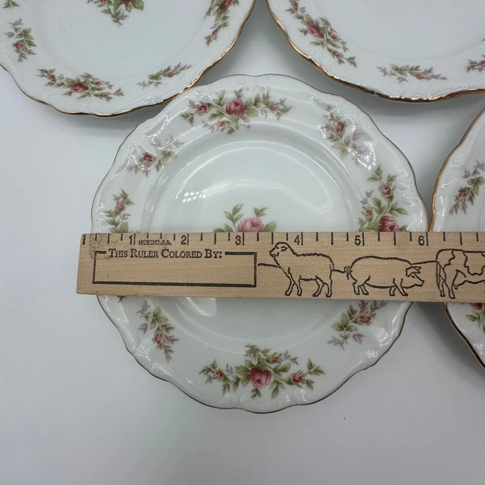 Johann Haviland Bavaria Moss Rose Bread and Butter Plates Set of 5 Gold Trim